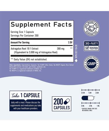 Astragalus Extract 300mg (200 Capsules) - Immune System Health Support - Non-GMO, Gluten-Free, Vegetarian - Buy Online on GoSupps.com