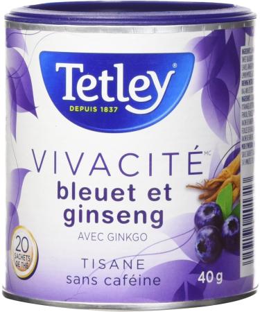 Tetley Clarity Blueberry Ginseng with Ginkgo Herbal Tea - 20 Tea Bags 40 Grams Naturally Caffeine Free BlueberryGinseng - Buy Online on GoSupps.com