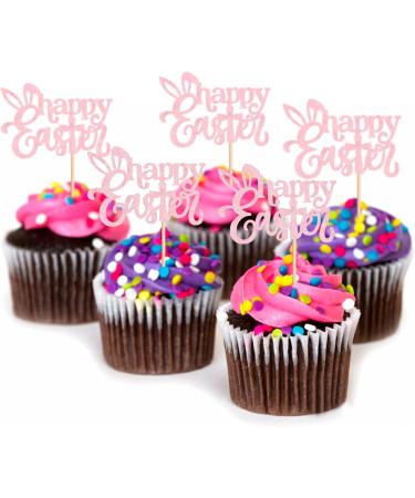 Cyodoos 24 PCS Easter Happy Cupcake Toppers Pink Rabbit Cross Egg Easter Cupcake Toppers Selection Easter Rabbit Theme Cake Decoration Happy Birthday Party Decoration Supplies Light Pink2 - Buy Online on GoSupps.com