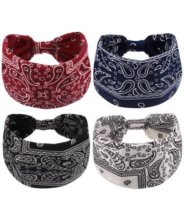 Knot Headbands for Women Wide Plain Bandana Headbands 4 Packs AOPRIE Top Knotted Headbands for Women Hair Bands for Women's Hair Soft Turban Headbands for Women Wide Headbands for Women Red Black Blue Water Drop