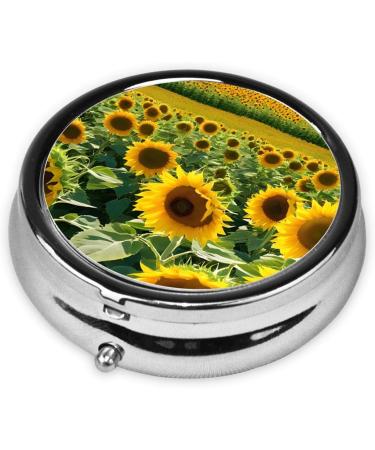 Beautiful Sunflower Round Pill Box - 3 Compartment Travel Organizer for Vitamins & Medications - Buy Online on GoSupps.com