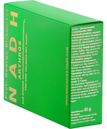 Buy 2x George Birkmayer NADH - Arthros (60 Capsules 20 mg) | Free Pill Box Offer | PremiumVital International Shipping - Buy Online on GoSupps.com