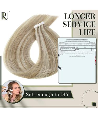 Runature 60cm Tape In Hair Extensions - Real Human Hair with Brown and Blonde Highlights - 50g 20 Pieces (#8P60) - Smooth & Invisible - Buy Online on GoSupps.com