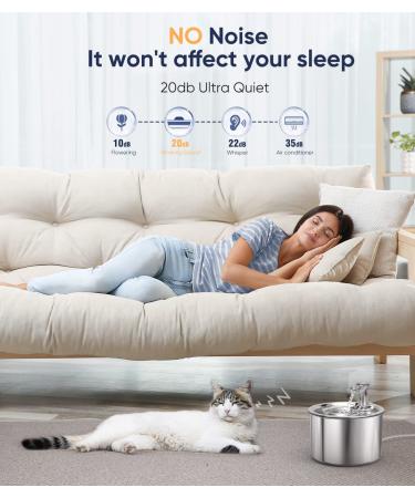 oneisall Stainless Steel Cat Water Fountain - Quiet & Automatic 2L Pet Drinking Fountain for Cats and Dogs - Silver - Buy Online on GoSupps.com