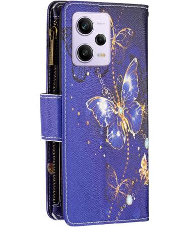 VQWQ Mobile Phone Case for Redmi Note 12 Pro & Xiaomi Poco X5 Pro - Leather Wallet with Zipper & Card Holder - Butterfly 2 Design - Buy Online on GoSupps.com