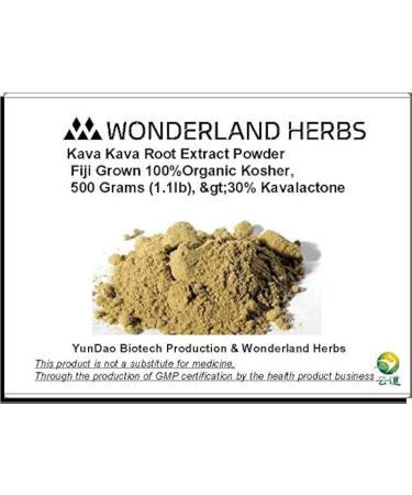 WonderLand Herbs Kava Kava Root Extract Powder Fiji Grown 100% Organic Kosher 500 Grams (1.1lb) 30% Kavalactone