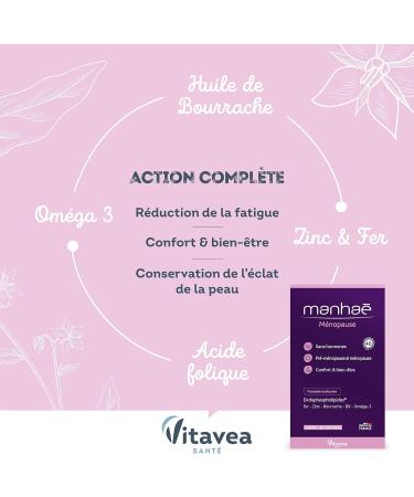 Vitavea Manha Menopause Dietary Supplement without Hormones Comfort & Well-Being During Menopause Folic Acid Omega 3 Zinc Iron 90 Capsules 3 Months Made in France - Buy Online on GoSupps.com