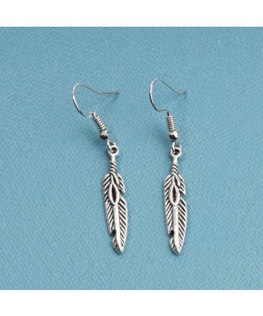 Vintage Silver Feather Dangle Earrings | Boho Charm Jewelry for Women & Girls - Buy Online on GoSupps.com