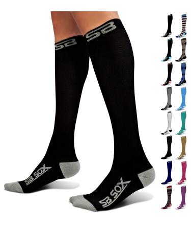 SB SOX Compression Socks (20-30mmHg) for Men & Women  Best Compression Socks for All Day Wear, Better Blood Flow, Swelling! (Large, Black/Gray) Large Black/Gray