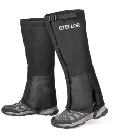 QTECLOR Leg Gaiters Waterproof Snow Boot Gaiters for Snowshoeing, Hiking, Hunting, Running, Motorcycle Anti-Tear Oxford Fabric, TPU Instep Belt Metal Shoelace Hook for Outdoor Black Medium