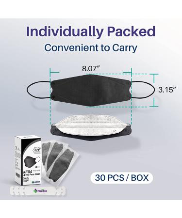 Medtecs KF94 Mask - 30 PCS - Korean Imported Filter - Individually Wrapped - Black - Breathable Safety Mask - Buy Online on GoSupps.com
