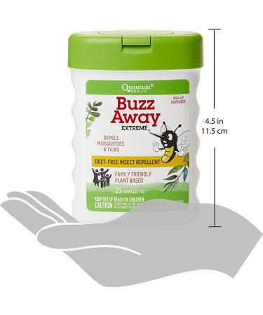 Quantum Health Buzz Away Extreme Towelettes | DEET-Free Insect Repellent Wipes with Essential Oils, 25 Count - Buy Online on GoSupps.com