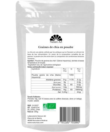 Chia seeds powder - cold ground - sachet 200 g - omega 3 - protein - fiber - Nature AZ - Buy Online on GoSupps.com