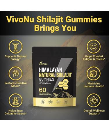 Himalayan Shilajit Gummies with Ashwagandha & Gokshura | 85+ Trace Minerals & Fulvic Acid | Organic, Non-GMO Micronutrient Supplement for Men & Women | 100% Pure & Natural 1 Bag / 60 Gummies - Buy Online on GoSupps.com