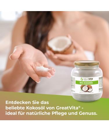 GreatVita Organic Virgin Coconut Oil 1000ml - Premium Glass Jar for Cooking Baking Skin & Hair Care - Buy Online on GoSupps.com