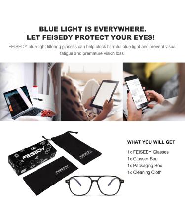 FEISEDY Retro 70s Blue Light Filter Glasses for Men & Women - No Prescription Black B2387 - Ultimate Blue Light Blocking for Comfortable Screen Time - Buy Online on GoSupps.com