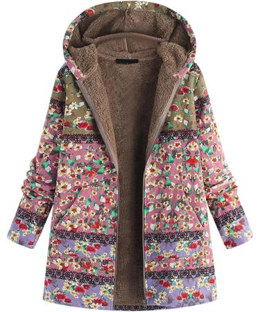 Shop Elegant Oversized Women's Teddy Plush Jacket - Long Winter Coat with Flower Pattern & Zip Hoodie - Buy Online on GoSupps.com