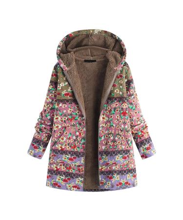 Plush jacket women teddy elegant parka coat oversized long winter coat with flower pattern buttons upper clothing artificial pelza jacket zip hoodie jacket zip winterjack fleece jacket hooded 1-rosa m