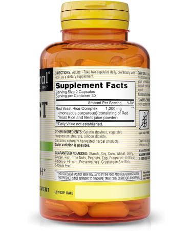 MASON NATURAL Red Yeast Rice Supports Heart Health & Blood Circulation Herbal Supplement 60 Capsules Pack of 3 - Buy Online on GoSupps.com