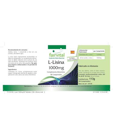 Fairvital L-Lysine 1000mg - High Dose 1250mg L-Lysine HCL | 90 Tablets for Immune Support & Health | International Shipping Available - Buy Online on GoSupps.com