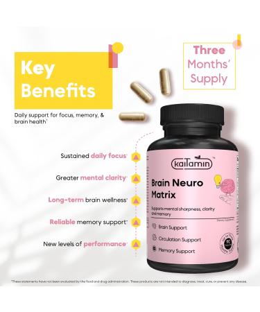 Brain Neuro Matrix Memory & Focus Nootropic with Ginkgo Biloba & Huperzine A Caffeine-Free Vegan Brain Supplement for Clarity Focus & Mood 90 Capsules (3-Month Supply) - Buy Online on GoSupps.com
