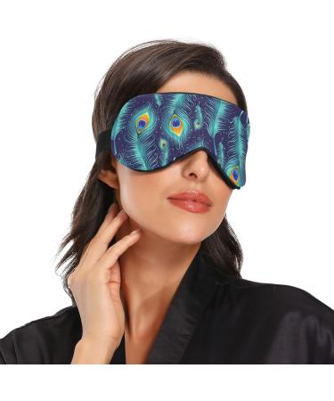 Adjustable Light Blocking Eye Mask for Deep Sleep - Haskirky Adult Men and Women Travel, Yoga, Meditation - Peacock Feather Design - Buy Online on GoSupps.com