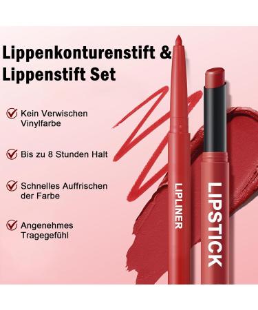  Erinde Erinde Lip Liner and Lipstick Set Matte Finish Lip Liner and Lipstick Long Lasting and Highly Pigmented Soft Lip Makeup Contour - Buy Online on GoSupps.com