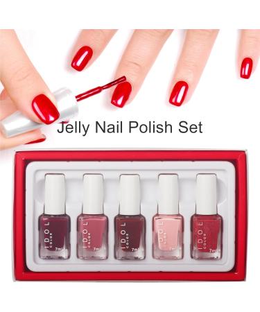 Jelly Nail Polish Set - Nude Nail Varnish Sets - Quick Dry & Long Lasting Jelly Nude Nail Polish - Oil-Based Formula Nail Polish Gift Set with Top Coat - No Need Cure Nail Paint - Buy Online on GoSupps.com