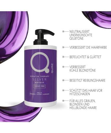 Qure Silver Mask - Anti-Yellow Hair Mask for Keratin Smoothing | Professional Formula for Blonde Gray & White Hair | Sulfate-Free 300ml - Buy Online on GoSupps.com
