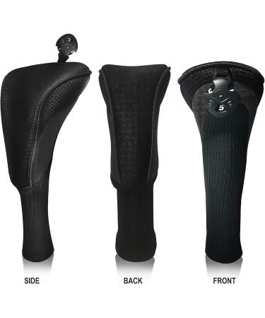 Golf Club Head Covers Set - Long Neck Mesh Sports Fan Design - 3 Pieces with Interchangeable No. Tags - Ideal Golf Accessories for Fairway Woods, Driver & Hybrids - Black - Men and Women - Buy Online on GoSupps.com