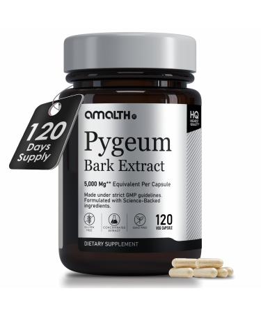 Amalth Pygeum Bark Extract Powder Higher Potency (6.5% phytosterols)- Herbal Supplements 120 Capsules (Non GMO)