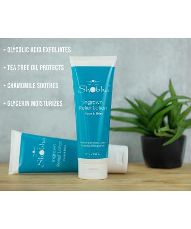Shobha Ingrown Relief Lotion Effective Post Waxing Treatment for Ingrown Hair & Razor Bumps | 8 oz Skin Care Solution for Face Body & Bikini - Buy Online on GoSupps.com