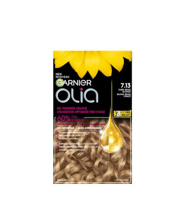 Garnier Olia Permanent Hair Dye Ammonia-Free Hair Color 7.13 Dark Beige Blonde Long-Lasting Hair Shine With 60% Oils 1 Application LIGHT / BLONDE SHADES 7.13 Dark Beige Blonde