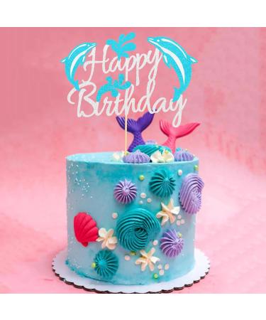 Arthsdite 1Pc Dolphin Happy Birthday Cake Topper Dolphin Marine Theme Boy Girl Child Birthday Party Cake Decoration - Blue Silver Glitter Dolphin Cake Topper - Buy Online on GoSupps.com