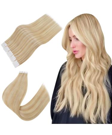 Easyouth Highlight Tape in Hair Extensions Human Hair Blonde 22 Inch 50g 20Pcs Invisible Tape in Extensions Real Hair Blonde Highlight Glue in Hair Extensions 22 Inch #27P613