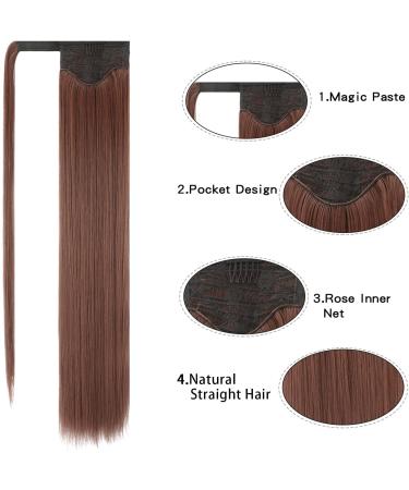 FESHFEN 24 Long Straight Wrap Around Ponytail Hair Extensions | Light Auburn 30/33# | Synthetic Clip in Ponytail Extension for Women - 24 Inch - Buy Online on GoSupps.com