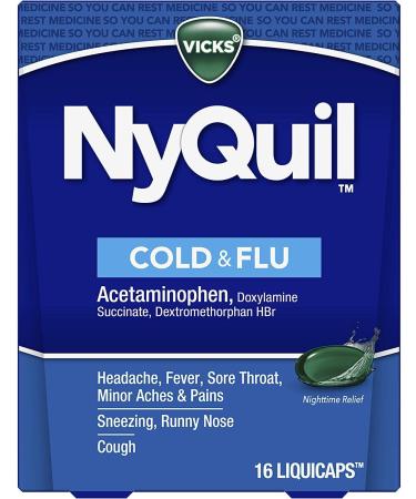 Nyquil Cold And Flu Nighttime Relief Liquid Capsules 16 Count (Pack of 24) - Buy Online on GoSupps.com