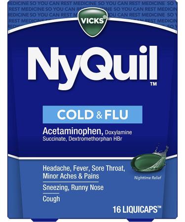 Nyquil Cold And Flu Nighttime Relief Liquid Capsules 16 Count (Pack of 24)