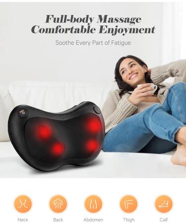 Shiatsu Massager Pillow with Heat | 3D Massage for Neck Back & Shoulders | 2 Speeds & Extension Belt | Perfect Gift for Men & Women - Buy Online on GoSupps.com