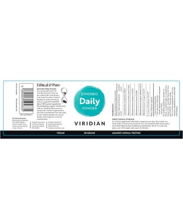 Viridian - Synerbio Daily Powder - 50g | 3 Billion Friendly Bacteria with FS2-60 Full Spectrum Prebiotic & Plant-Derived Inulin | Gentle Formulation | Nutritionist Formulated - Buy Online on GoSupps.com