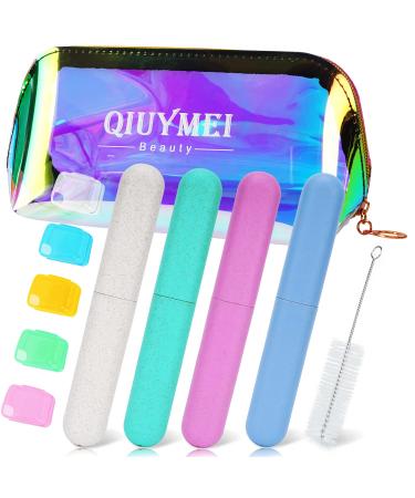 11 Pack Travel Toothbrush Case set  QIUYMEI Portable Breathable Toothbrush Holder for Travel/Camping/School/Home with holographic Zipper Makeup Bags Clean Brush and Travel Toothbrush Head Covers