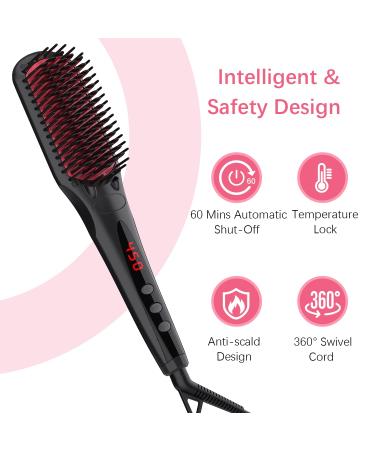 MiroPure Enhanced Hair Straightener Brush - 2-in-1 Ionic Straightening Brush with Anti-Scald, Auto Temperature Lock & Off Function (Black) - Buy Online on GoSupps.com