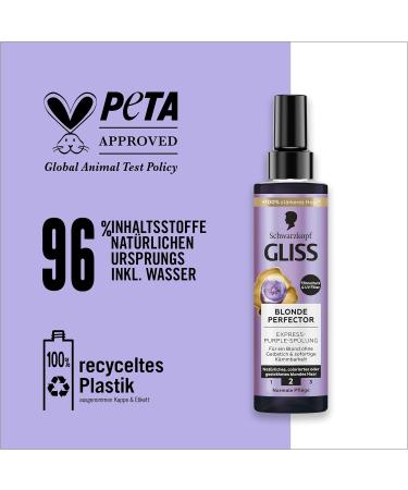 handle Gliss Blonde Perfector Purple Shampoo 250 ml with antiyellowing effect and ExpressPurple Conditioner Blonde Perfector 200 ml for spraying and 2in1 Purple buildup hair mask 150 ml hair treatment 200 ml 3er Pack - Buy Online on GoSupps.com