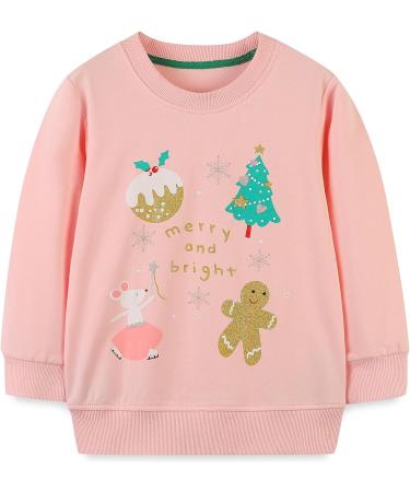 Girls Christmas Pink Sweatshirt | Cotton Top for Kids | Long Sleeve Pullover | Toddler Clothes Ages 1-12 - Buy Online on GoSupps.com
