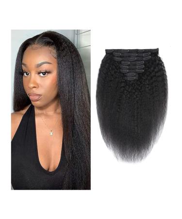 Hair Extensions 12-26 Inch Kinky Straight Clip ins for Black Women Double Weft Remy Human Hair Full Head Natural Black Color 18 Clips with 8 Pieces Hair Pieces(22inches 120g) 22inches 120g