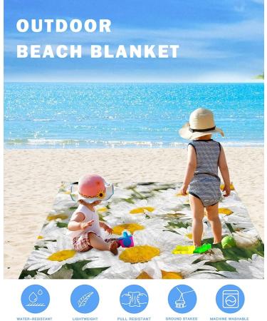 Watercolor Daisy Flowers Beach Blanket - Extra Large 95x80in, Waterproof & Sandproof Picnic Blanket for Outdoor Adventures - Lightweight & Portable - White Farm Floral Design - Buy Online on GoSupps.com