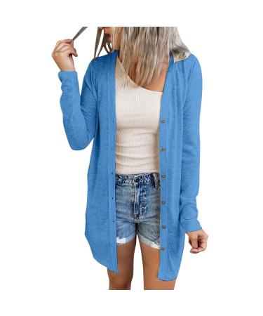 Long Shirt Outerwear Top Thin Warm Knitted Coat Women's Blouse V-Neck Shirt Tunic Long Women's Tunic Women's Shirt Casual Checked Shirt Women's Winter Chunky Knit Jacket G-sky Blue S