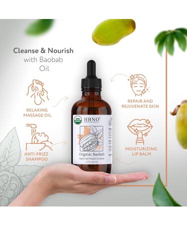 HBNO Organic Baobab Oil - 4 OZ | Cold Pressed Natural Carrier Oil for Massage Aromatherapy DIY Soap Making Face Body & Hair - Value Size - Buy Online on GoSupps.com