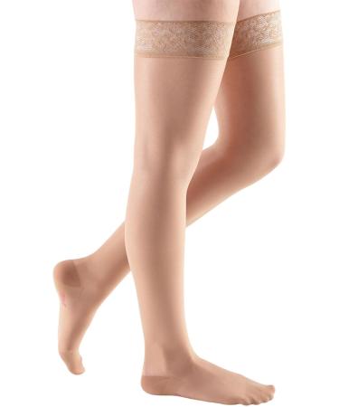 Sheer & Soft Thigh High Compression Stockings for Women - 20-30 mmHg Closed Toe Lace Top Band | Natural Leg Support Hosiery - Buy Online on GoSupps.com