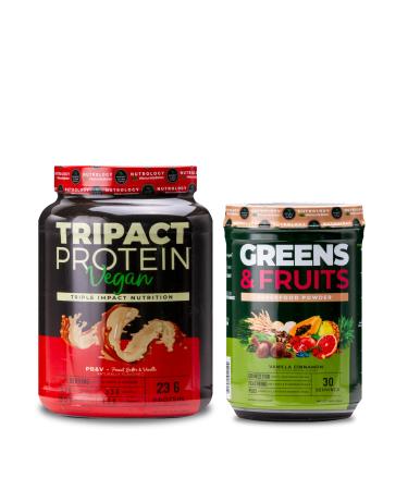 Nutrology Greens & Fruits Powder-Naturally Sourced Superfood Vanilla Cinnamon (30 Servings) TRIPACT Vegan Protein Powder Peanut Butter Vanilla (20 Servings)